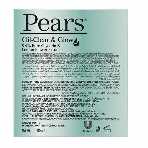 Pears Oil Clear And Glow Bar Soap 125g Pack of 4