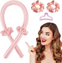 Uaejj Heatless Hair Curlers, Hair Rollers For Long Hair, No Heat Curling Rod With Hair Clips And Scrunchie, Curl Rod Headband, Soft Silk Ribbon Diy Hair Styling Tools Kit For Women Girls (Pink)