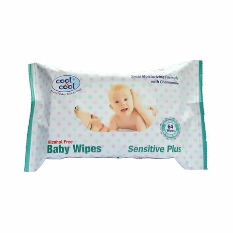 Cool &amp; Cool Alcohol Free Sensitive Plus Baby Wipes White 64 Wipes