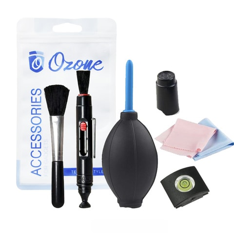 Ozone - 5 In 1 Spirit Hot Shoe Lens Brush Cleaning Kit Camera Lens Cleaning Pen &amp; Cloth for Canon Nikon