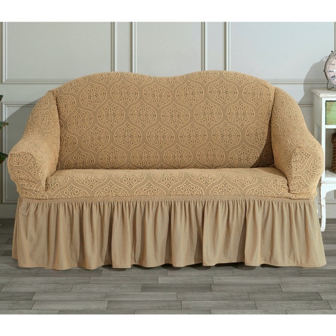 Fabienne Turkish Stretchable Jacquard Sofa Cover Two Seater Light Beige Free Size