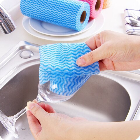 Decdeal - 50Pcs/Roll Disposable Dish Cloth Home Cleaning Towels Kitchen Housework Dish Cleaning Cloths Wiping Pad Absorbent Dry Quickly Dishcloth Bathroom Windows Flooring Lazy Wash Rags