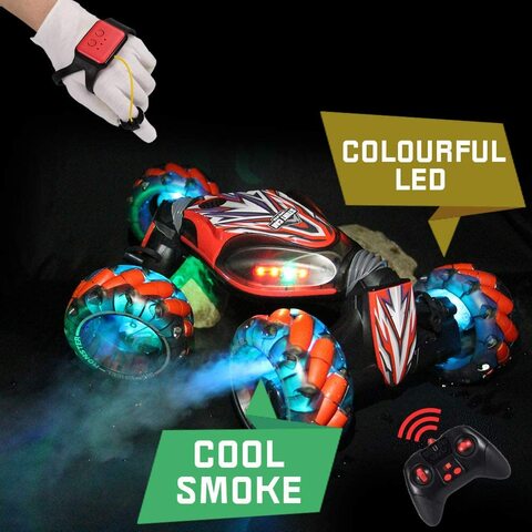 Stunt RC Car with Smoke effect, 4WD 2.4GHz Remote Control Car With Gesture Control Band, Transforming toy with off road tires 360&deg; turns with LED Lights RC drift cars for Boys Birthday