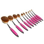Buy Generic Professional 10 Pcs Shiny Oval Makeup Brushes Set Synthetic Hair - Hot Pink in UAE