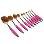 اشتري Generic Professional 10 Pcs Shiny Oval Makeup Brushes Set Synthetic Hair - Hot Pink في الامارات