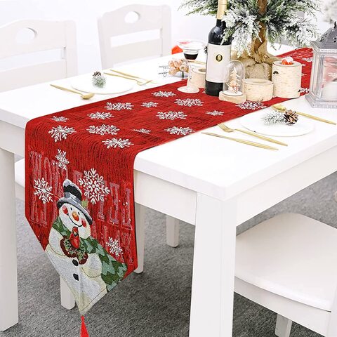 Christmas Table Runner, Christmas Decorations Tablecloth, Embroidered Christmas Red Table Cloth Table Decorations, for Indoor or Outdoor Cupboard Dining Table Holiday Party Xmas Decor (Table Runner)