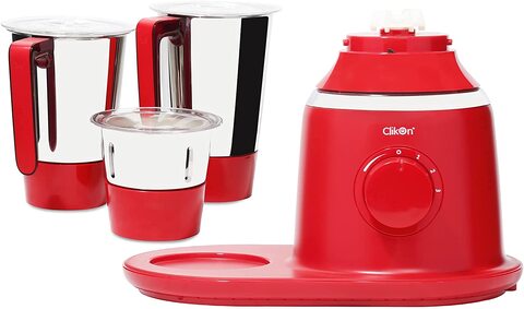 Clikon Whizz, Indian Electric Blender / Mixer Grinder, Superior Grade Stainless Steel Stackable Jars, Overload Protection, Shock Proof ABS Body, 750 Watts Copper Motor - CK2286 (Matte Red)
