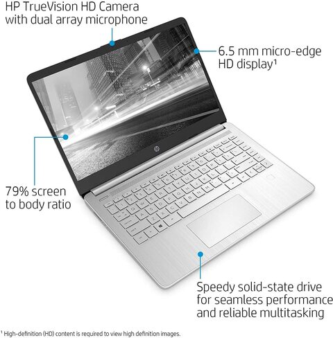 HP 14-DQ1059WM Laptop, 14&quot; HD 220 Nits Display, Core i5-1035G1 Up to 3.6GHz, 8GB RAM, 256GB PCIe NVMe SSD Intel UHD Graphics, Bluetooth, Webcam, English Keyboard, Windows 10, Silver