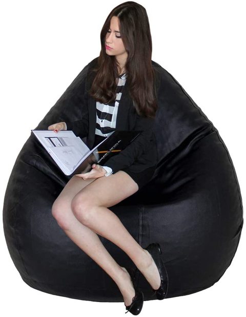 Large Bean Bag | Black Faux Leather BeanBag Chair | Size Large