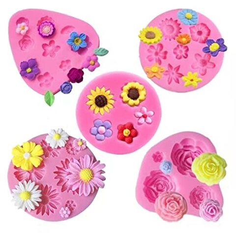 Generic Flower Fondant Molds-5 Pcs-Daisy Flower, Rose Flower, Chrysanthemum Flower &amp; Small Flower, C&amp;Y Silicone Molds Set For Chocolate Fondant Polymer Clay Soap Crafting Projects &amp; Decoration