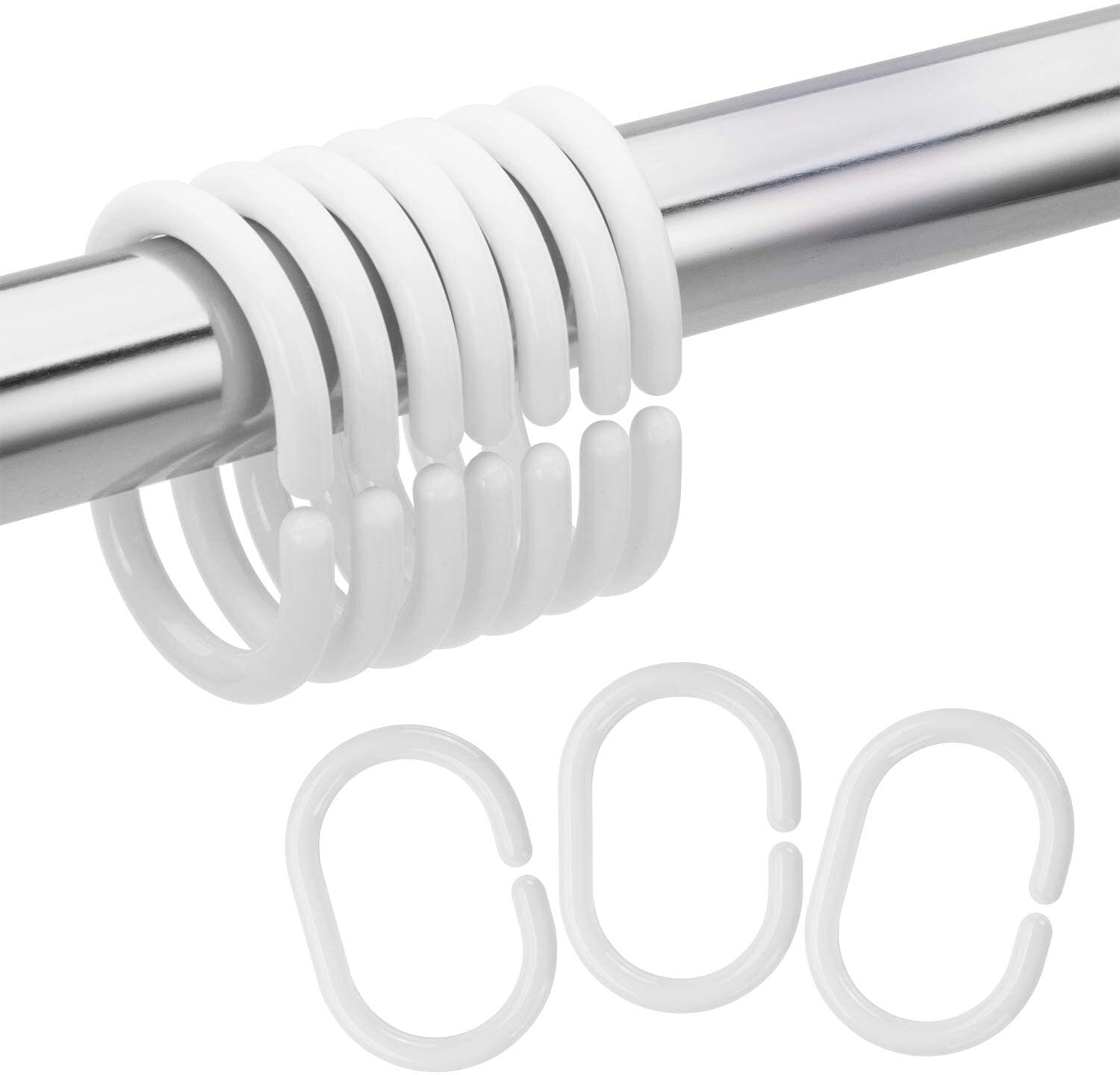 Kongqtee Plastic Shower Curtain Rings Hooks For Bathroom Window Rod 24