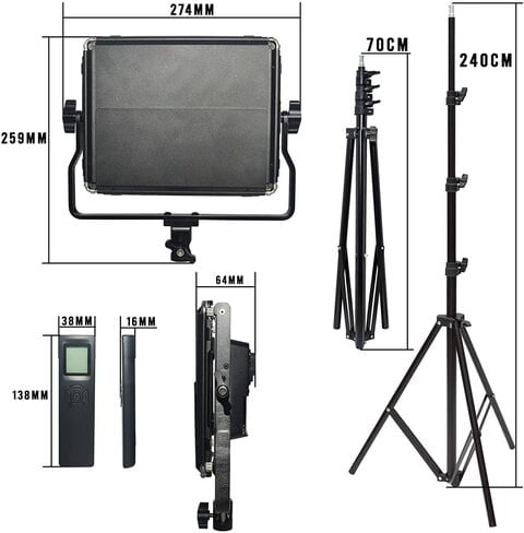 DMK Power Coopic (2 Pack) Led-540Asrc Bi-Color LED Video Panel Light With Stand 3200K-5600K For Studio Interview Cri95 Lumen 3400 Lux - Metal Housing Outdoor Video Photography Lighting