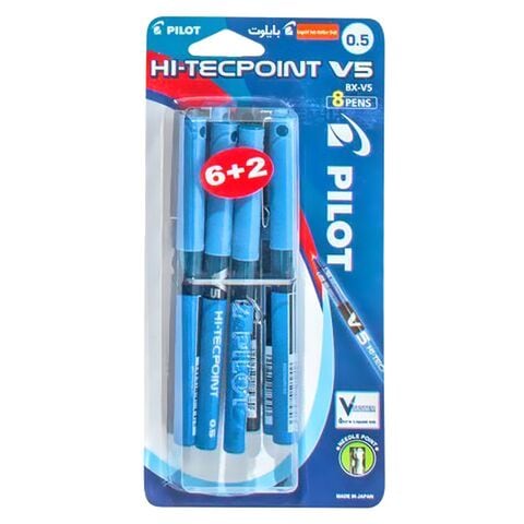 Buy Pilot V5 Hi-Tec Point Rollerball Pen Blue 0.5mm 8 PCS Online - Shop  Stationery & School Supplies on Carrefour UAE