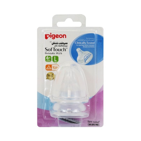 Pigeon SofTouch Peristaltic Plus Wide Neck Nipple 6m+ 2pcs