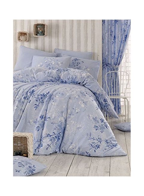 Pearl Home Blue and White Ranforce King Quilt Cover Set