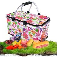 Aiwanto Collapsible Insulated Picnic Bag Grocery Shopping Basket Market Tote Carry Basket Folding Bag Basket (Pink)