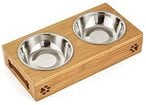 اشتري NuSense Double Pet Dog Bowl Stainless Steel Pet Bowl Bamboo Bottom Food Water Dual-use Feeding Dish في الامارات