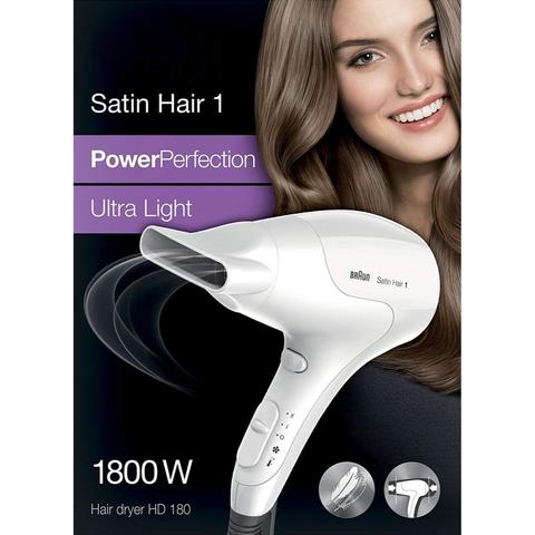 Buy Braun Hair Dryer HD 180 Satin Power Perfection For Fast And Easy Drying  1800 Watts 2 Heat Settings And Cold Shot Online - Shop Beauty & Personal  Care on Carrefour UAE