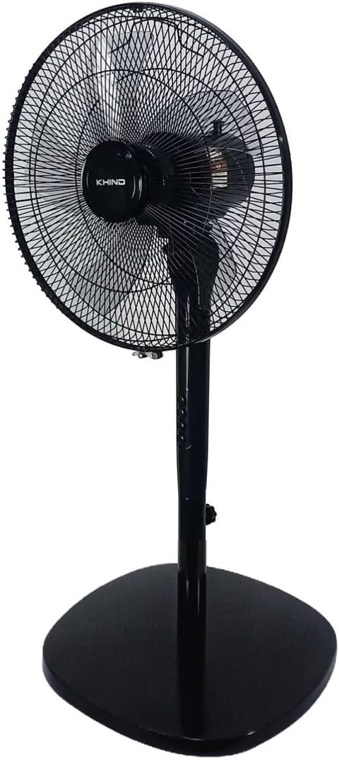 Khind SF1663H Pedestal Stand Fan, 2-In-1 Convertible Cum Table Fan, 5 Leaf Blade, 3 Speed Push Button With Adjustable Vertical Head For Perfect Temperature, Black, 16-Inch