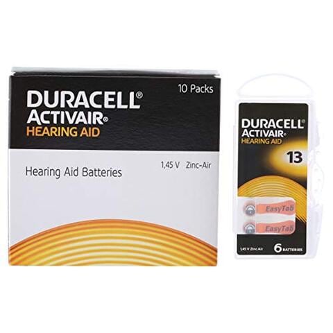 Duracell Hearing Aid Battery Size 13 1.45V Zinc Air - Pack of 60 batteries