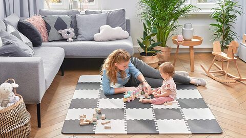 Kinderkraft Puzzle Play Mat Luno, Educational Playmat, Soft Foam Floor, Waterproof, Easy To Clean, No Harmful Substances, Foldable, For Kids Baby, 150X180 Cm, 30 Pieces, Bag In Set, Black White