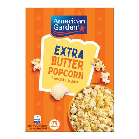 American Garden Microwave Extra Butter Popcorn Gluten-Free 273g (3 Bags of 91g)