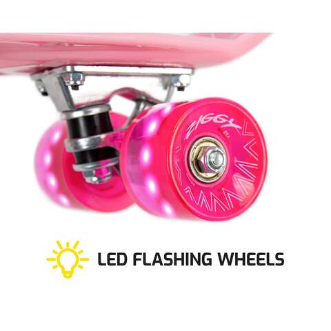 Ziggy Mini Cruiser Skateboard With LED Wheels Pink 22inch