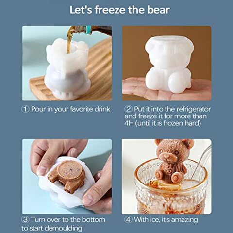 IBAMA 3D Cute Bear Ice Cube Mold, Silicone Animal Mold, Soap Candle Mold, Ice Cube for Coffee, Milk, Tea, Candy Gummy Fondant, Cake Baking, Cupcake Topper Decoration Reusable and BPA Free-Set of 2&hellip;