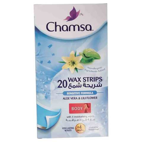 Chamsa Body Wax Strips Hypoallergenic Sensitive Aloe Vera And Lily Flower 20 Strips
