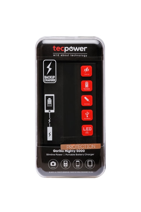 Tecpower -  Slim PowerBank 5000mAh Black Color