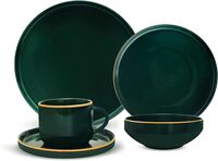 Royalford Royal Green 20 Piece Fine Bone Dinner Set- Rf11331 Includes Dinner Plates, Salad Plates, Salad Bowls And Cups And Saucers Dishwasher-Safe Green