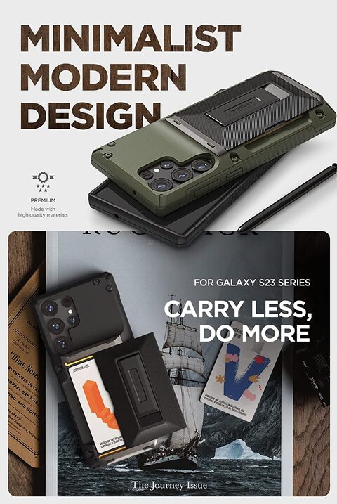 VRS Design Damda Glide Hybrid for Samsung Galaxy S23 ULTRA case cover wallet (2023) [Semi Automatic] slider Credit card holder Slot [3-4 cards] &amp; Kickstand - Green Groove