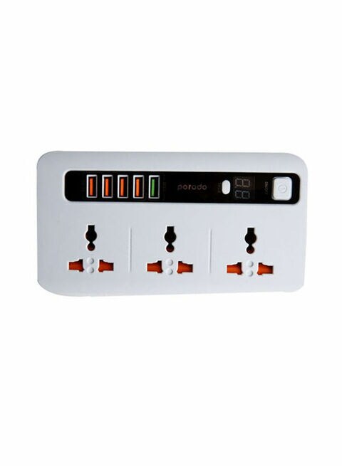 Porodo 3-Way Multi Outlet Power Socket With 5 USB Port White/Black ...