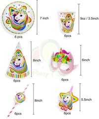 Party Time 36-Pieces Unicorn Party Tableware Sets Disposable Dinnerware Plates, Cups, Hats, Shades, Straws and Blow-outs Serves 6, For Unicorn Themed Birthday Party Supplies