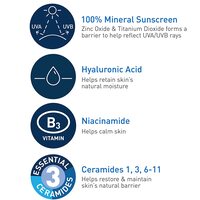 CeraVe 100% Mineral Sunscreen SPF 50, Face Sunscreen With Zinc Oxide &amp; Titanium Dioxide For Sensitive Skin, With Hyaluronic Acid, Niacinamide, And Ceramides, 2.5 Oz