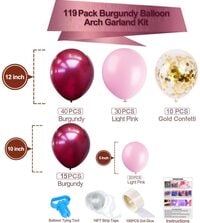 Party Time 119Pcs Burgundy Pink Balloon Arch Garland Kit - Burgundy Pink Gold Confetti Latex Balloons with Balloon Accessories for Baby Shower Wedding Birthday Girl Party Decorations
