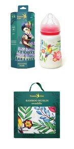 اشتري Tommy Lise Feeding bottle - Blooming Day (250 ml) + Tommy Lise Bamboo Muslin Swaddle -  Blooming Day (120x120cm)-Combo في الامارات