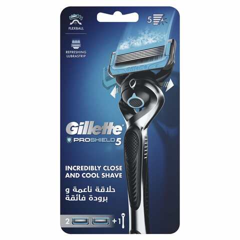 Gillette Pro Shield 5 Chill Razor With Refill Blades Black 3 PCS