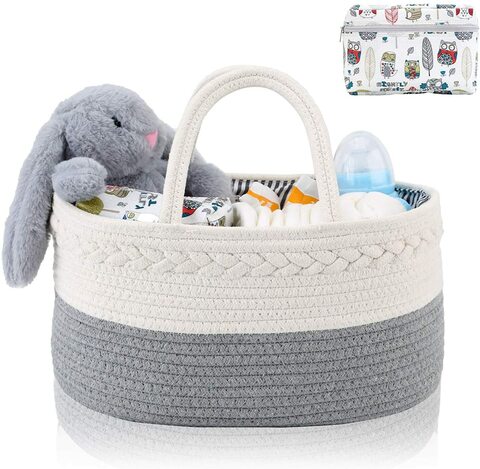 Aiwanto 2Pcs Storage Basket and Baby Diaper Caddy Organizer for Baby Items  Storage Bag Baby Diaper Organizer Diaper Storage Basket Nursery Diaper Organizer for Newborn Boys Girls Storage Basket