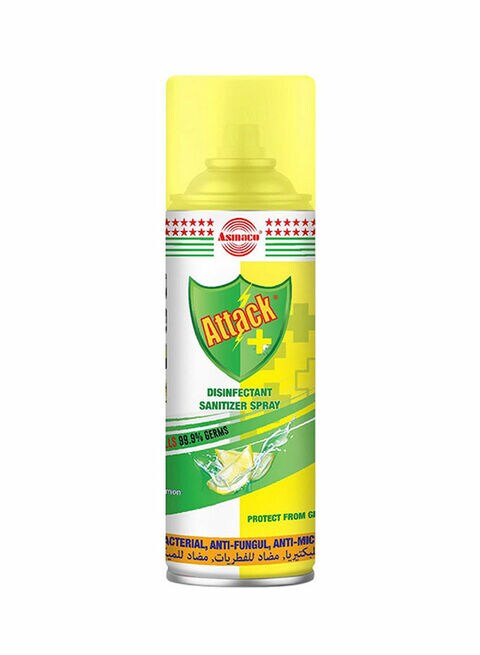 Asmaco Attack Disinfectant Sanitizer Spray -Lemon Yellow/White/Green 400ml
