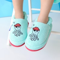 Milk&amp;Moo Kids House Slippers Sailor Octopus, Washable, Indoor, Soft and Absorbent Towel Fabric, Embroidered Animal Design, For Girls and Boys, Non-Slip, Elastic Band, 4-5 Year Old, Turquoise