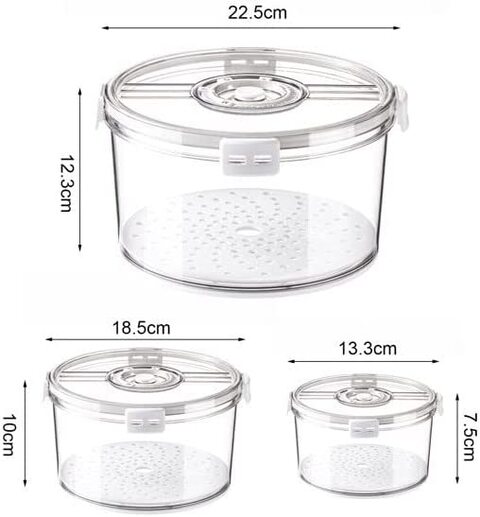 Food Storage Containers, Plastic Round Containers with 4 Airtight Side Locking Lids, Leak-Proof Kitchen Containers Pantry Organization and Storage, set of 3 (Grey)