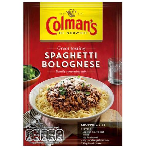 Buy Colmans Spaghetti Bolognese Mix 44g Online Shop Food