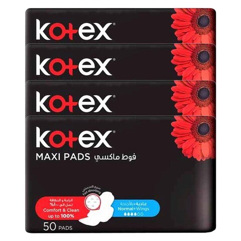 Kotex Designer Maxi Normal Sanitary Pads With Wings White 50 count
