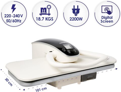 Super General 40 Inch Steam Press, Sensor Control Steam Iron With Digital Display, 750ml Water Capacity, Teflon Heating Plate, Sgsp-40, White, 104 X 62 X 26 Cm, 1 Year Warranty