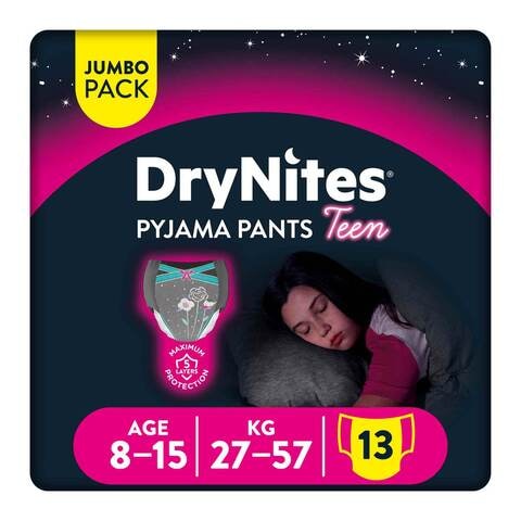 Buy Huggies DryNites Pyjama Pants 8-15 Years Bed Wetting Diaper Girl 27-57  kg Jumbo Pack 13 Pants Online - Shop Baby Products on Carrefour UAE