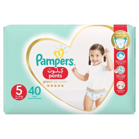 Pampers Premium Care Pants Diapers Size 5 12-18kg The Softest Diaper with Stretchy Sides for Better Fit 40 Baby Diapers