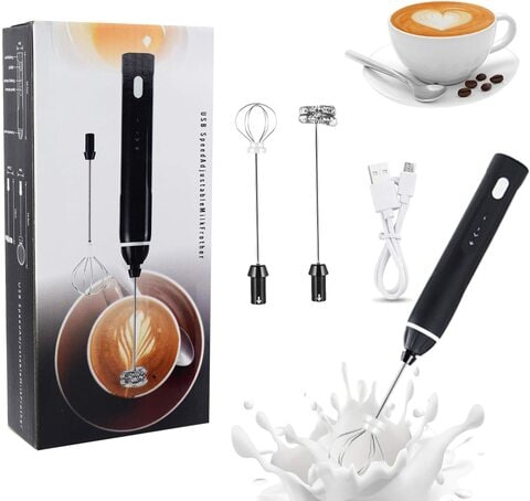 Milk Frother Handheld Foam Maker USB-Rechargeable Drink-Mixer with 2 Stainless Whisks 3-Speed Adjustable Coffee Frother for Cappuccinos, Hot Chocolate