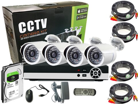 Tomvision - 4Channel AHD Camera KIT with 1TB Hard Disk 2.0MP/720P CCTV Security Recording System CCTV Kit 4Pcs Outdoor Bullet Camera and P2P Cloud Alarm System Home Security
