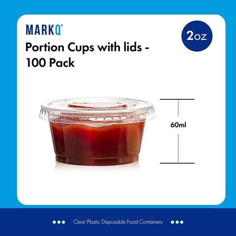 Mini Plastic Souffle Cups with Lids [2 oz - 100 Sets] Jello Shot Cups - 2oz  Cup, Small Condiment & Snack Containers - Disposable 2 Ounce Plastic